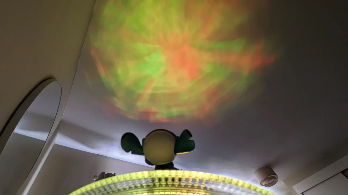 Galaxy projection light red and green